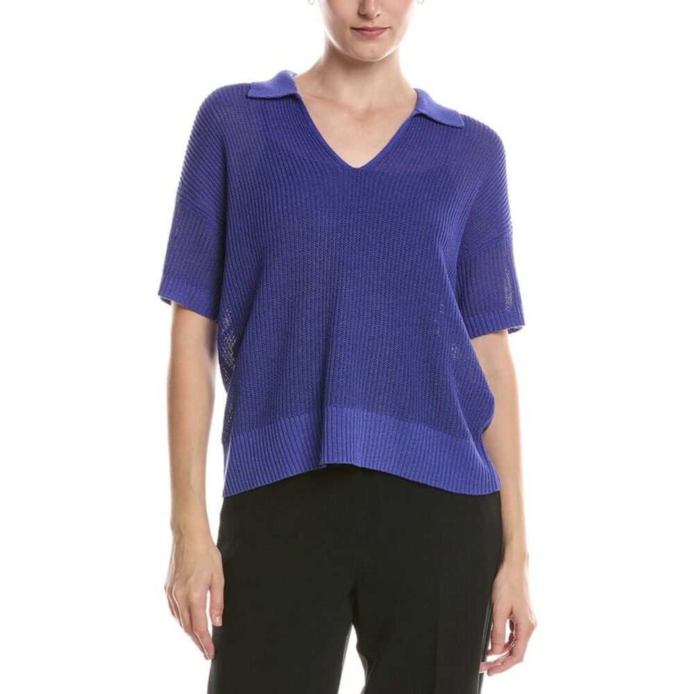 Eileen Fisher Womens  Short Sleeve Sweater, Blue